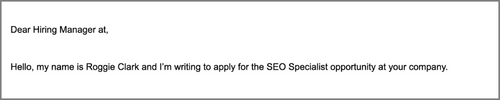 SEO Specialist Cover Letter Example Snippet 1