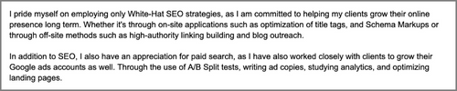 SEO Specialist Cover Letter Example Snippet 4