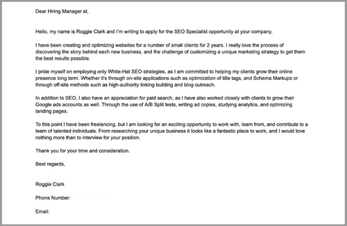 SEO Specialist Cover Letter Example By Bounce Rank