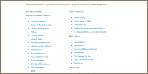 Visual of a dentist's website that does not have separate service pages