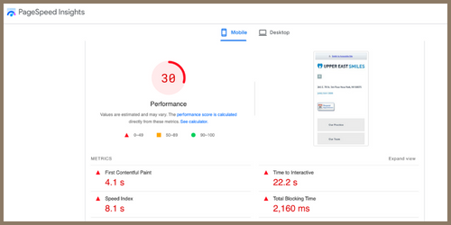 Picture of Google Page speed insights dashboard