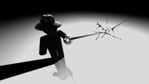 graphic of a stick figure with a black hat