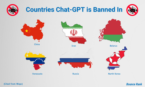 Infographic showing the countries that Chat-GPT is banned in